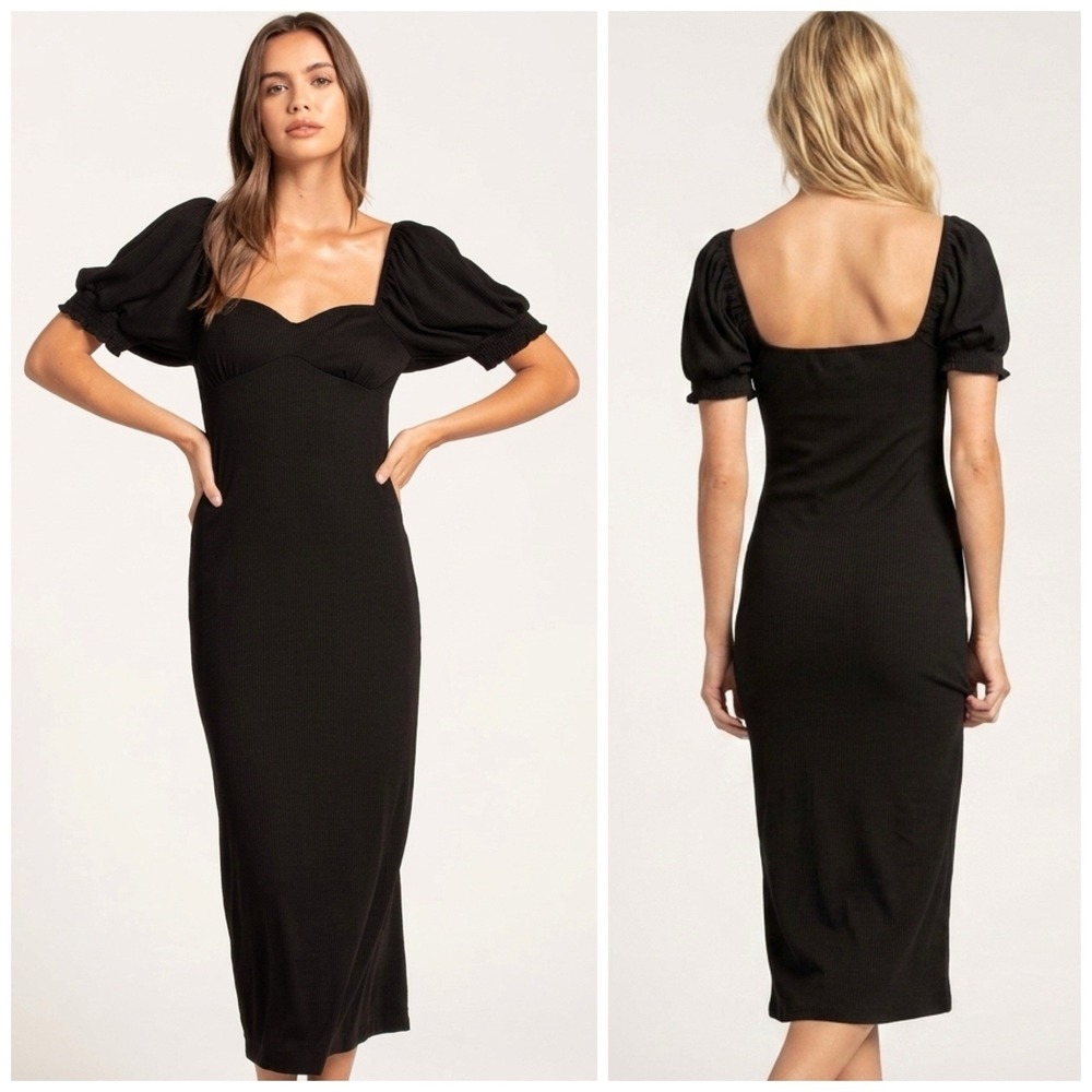 Free People Beach Midi Dress XS Stretch Ribbed Babydoll‎ Puff Sleeve Made In USA